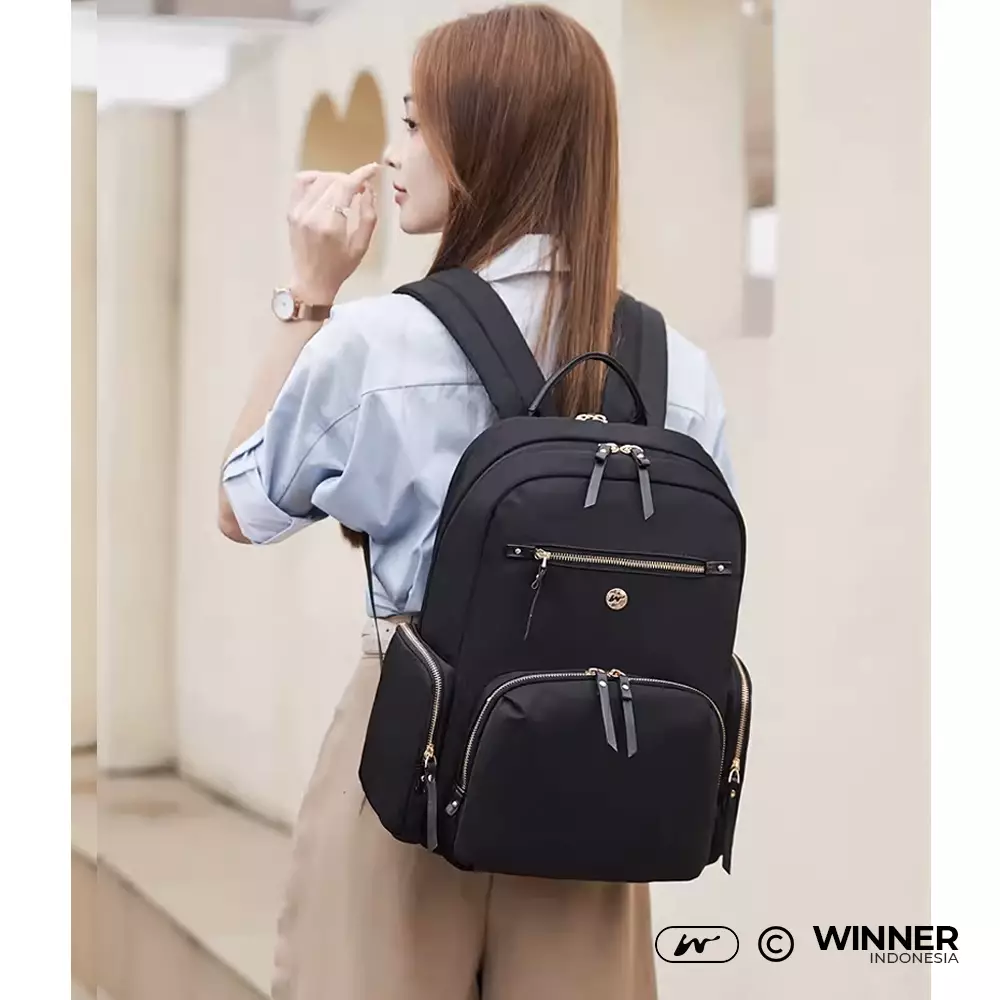 WINNER Tas Ransel Laptop 14 inch Oxford Anti-Air Backpack Korean Style (T14-012) - Warna Hitam 14 inch