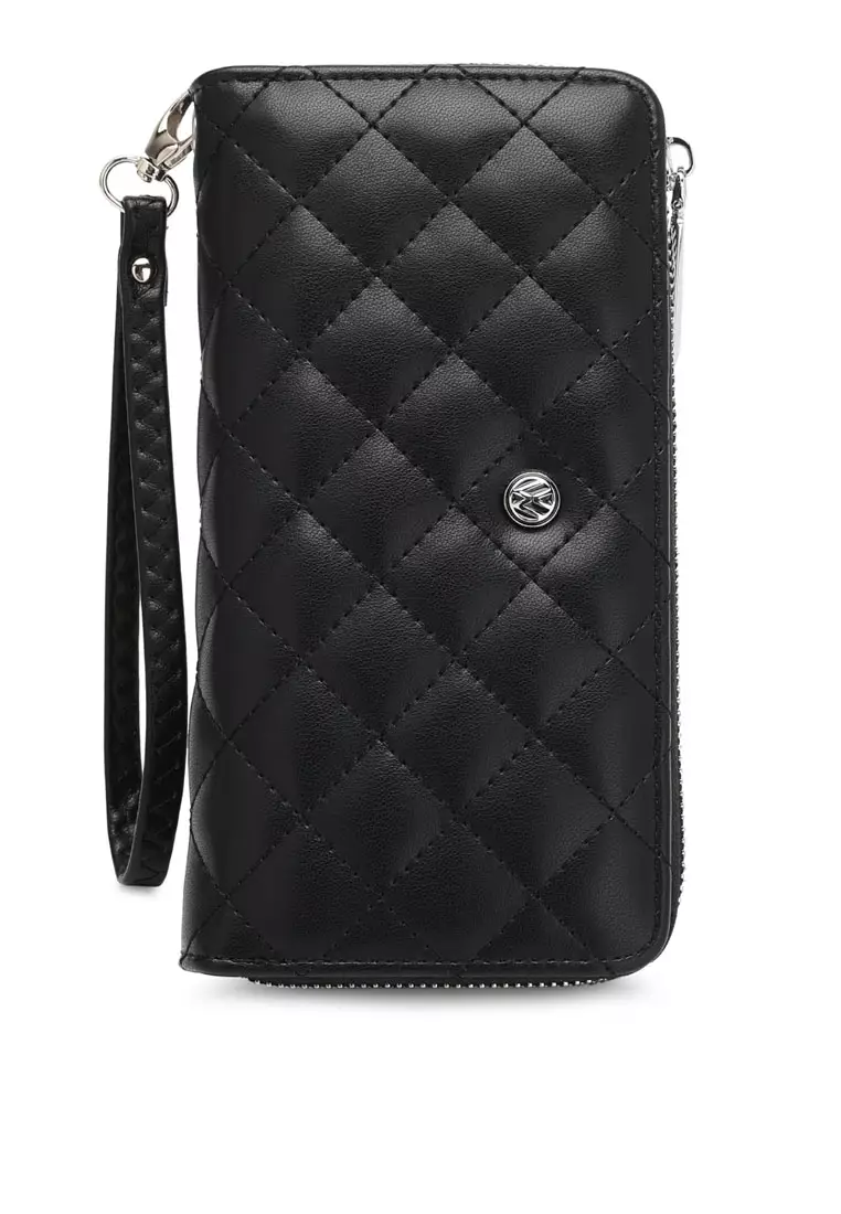 Women s RFID Zipper Leather Long Wallet Purse With Detachable Wrist Strap And Coin Compartment