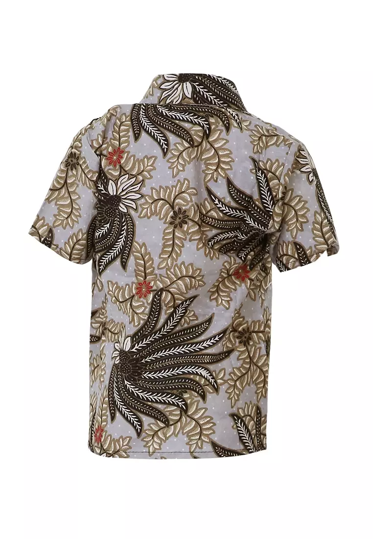 Lucas Kemeja Formal Batik Anak Laki-laki Lengan Pendek Motif Kobes Kids Traditional Shirt Material Cotton ORIGINAL - Gray