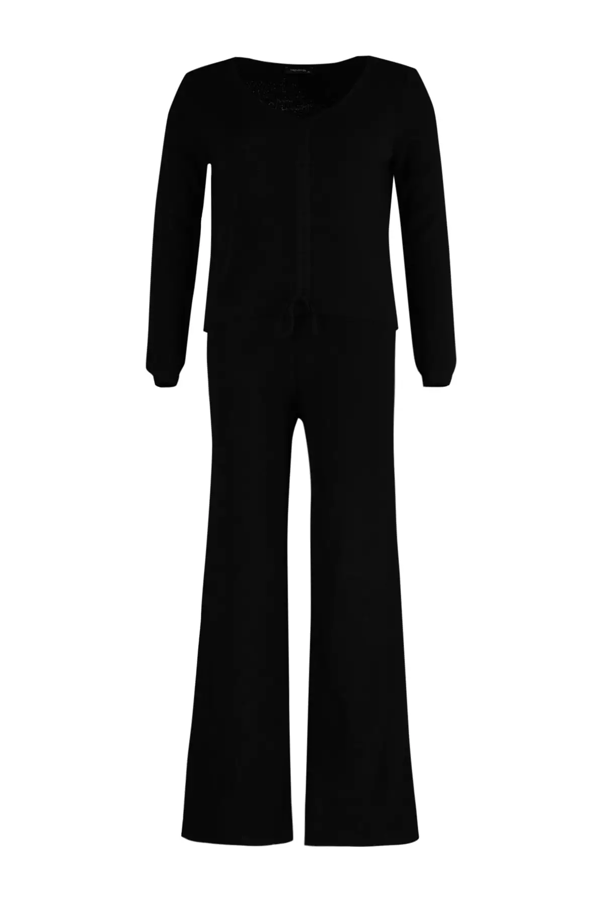Plus Size V-Neck Tie Top & Elastic Pants Set