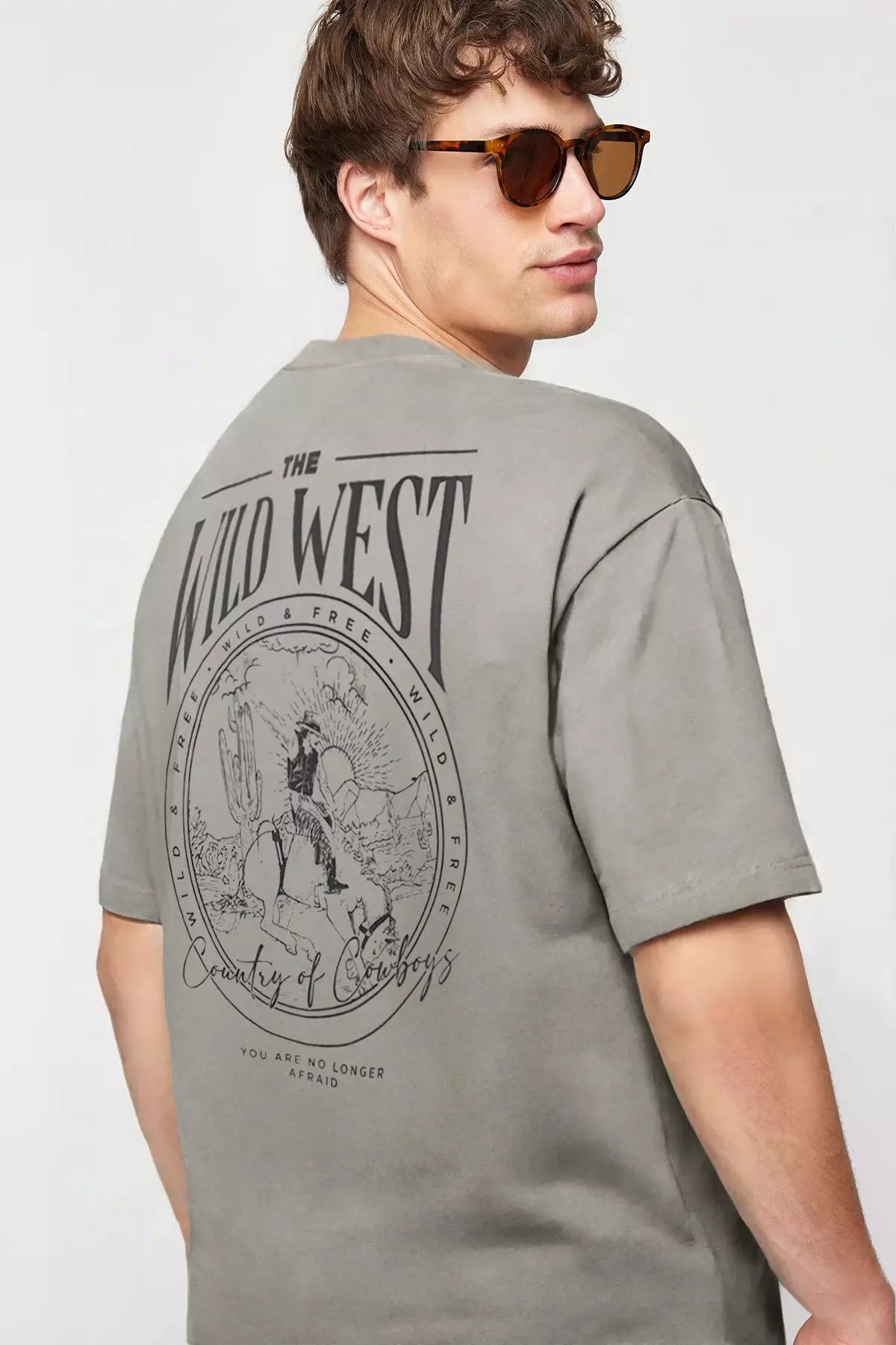 Jual Trendyol Grey Oversize/Wide Cut 100% Cotton Back Printed T