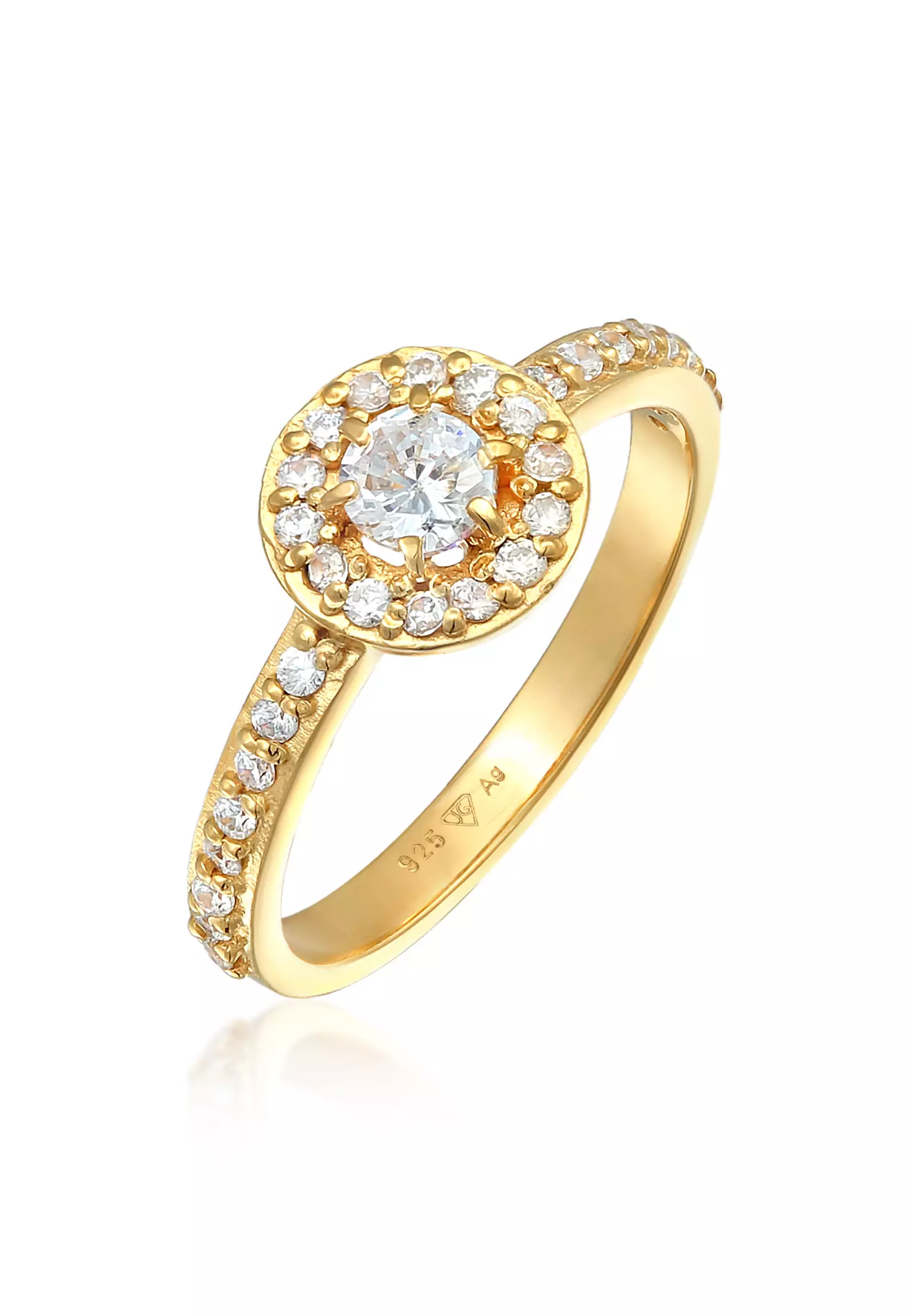 Halo Zirconia Engagement Ring – Gold-Plated Silver