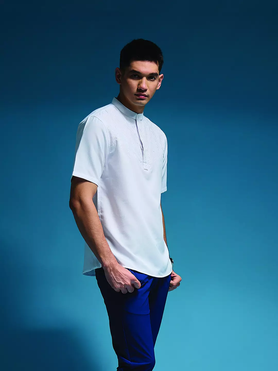 OXCON Kemeja koko Tangan Pendek Bordir Baiq Putih