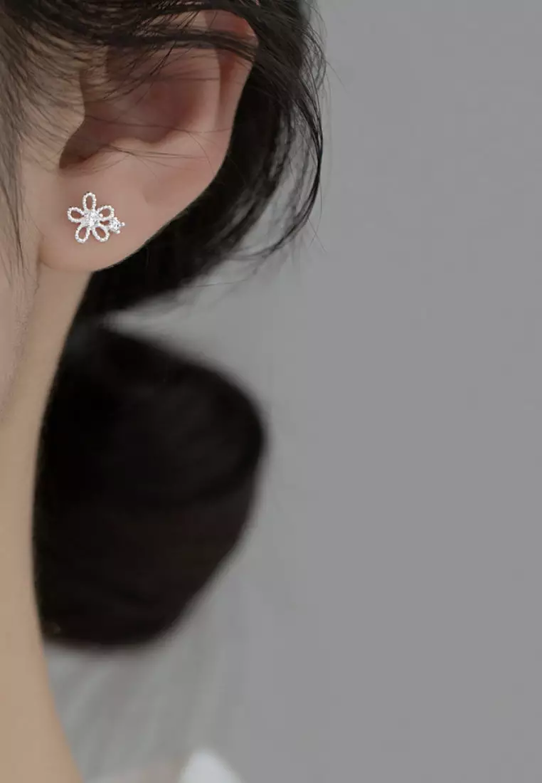 925 Silver Zircon Floral Earrings JW AR-M04087