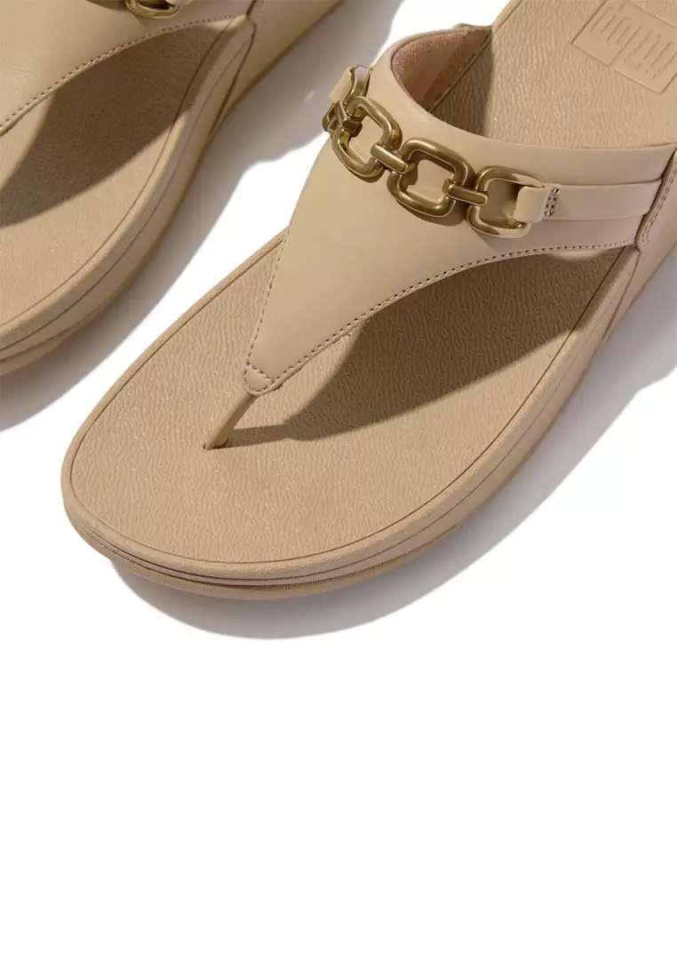 FitFlop LULU Square-Chain Leather Toe-Post Sandals - Cappuccino (E1I-923)
