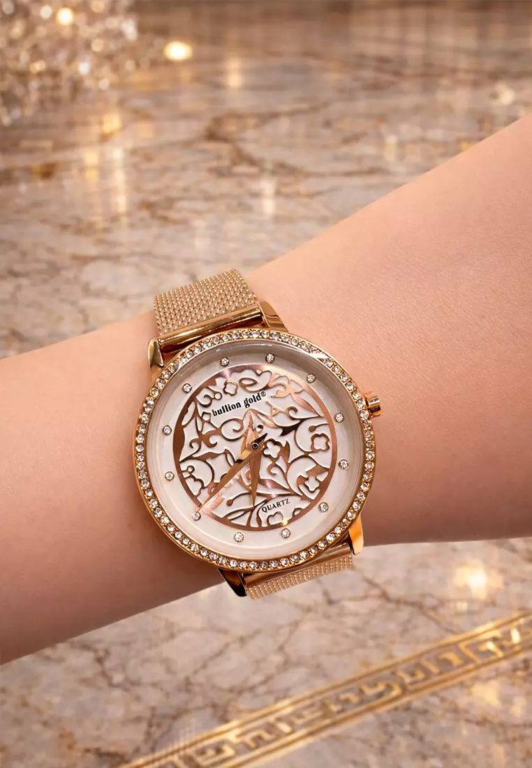 Elite Watch Embellished with Rhinestone - Rose Gold