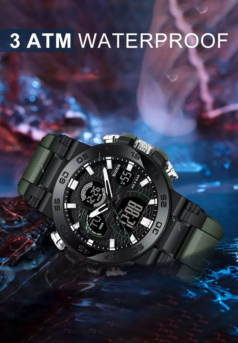 Jam Tangan Pria Original Analog & Digital Multifungsi Olahraga Tali Silikon Anti Air Jam Tangan Cowok Green