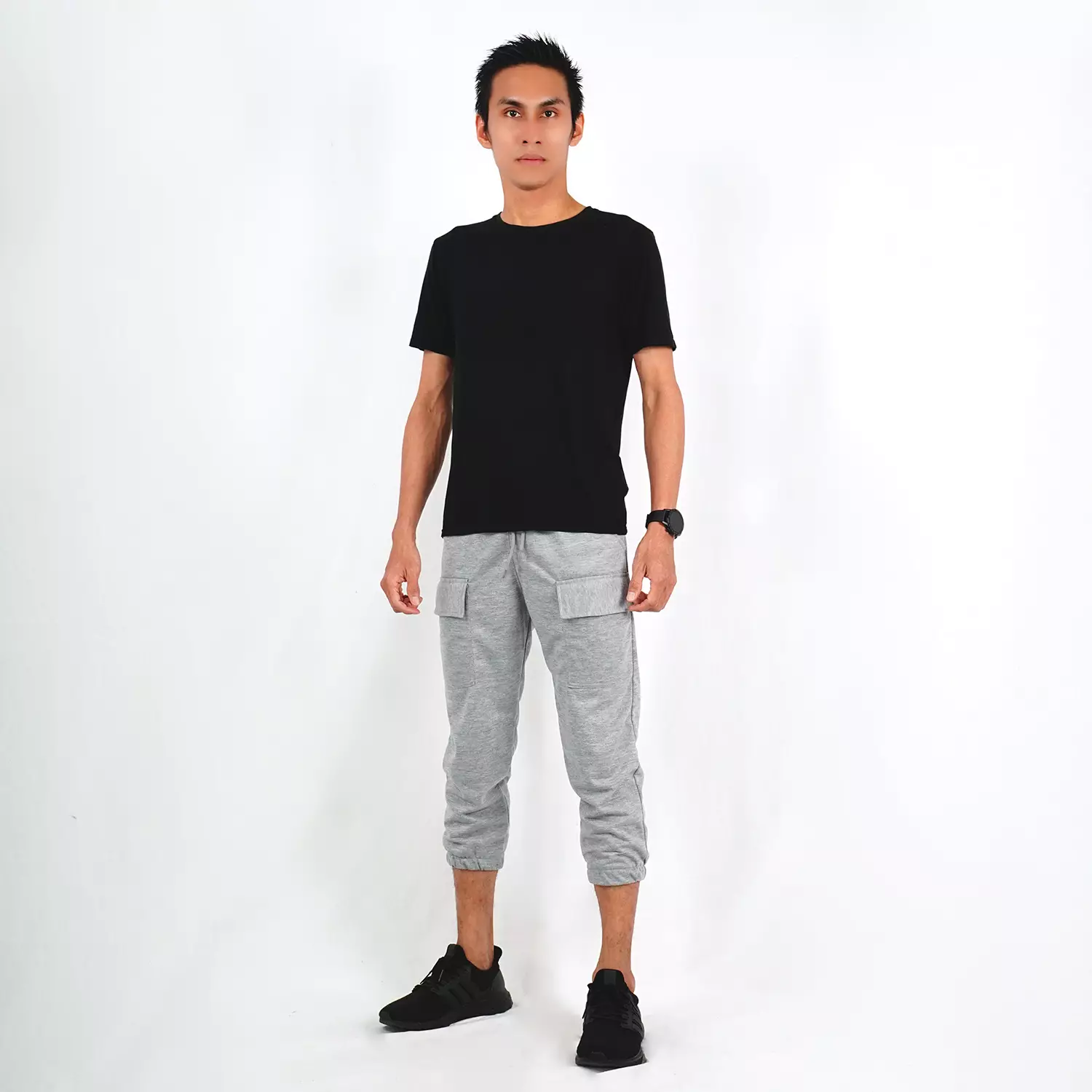 ILHAM Celana Pria Celana Ankle Pria Cargo Joger 3/4 Slimfit Jogger Pria Slim Fit - ABU MUDA