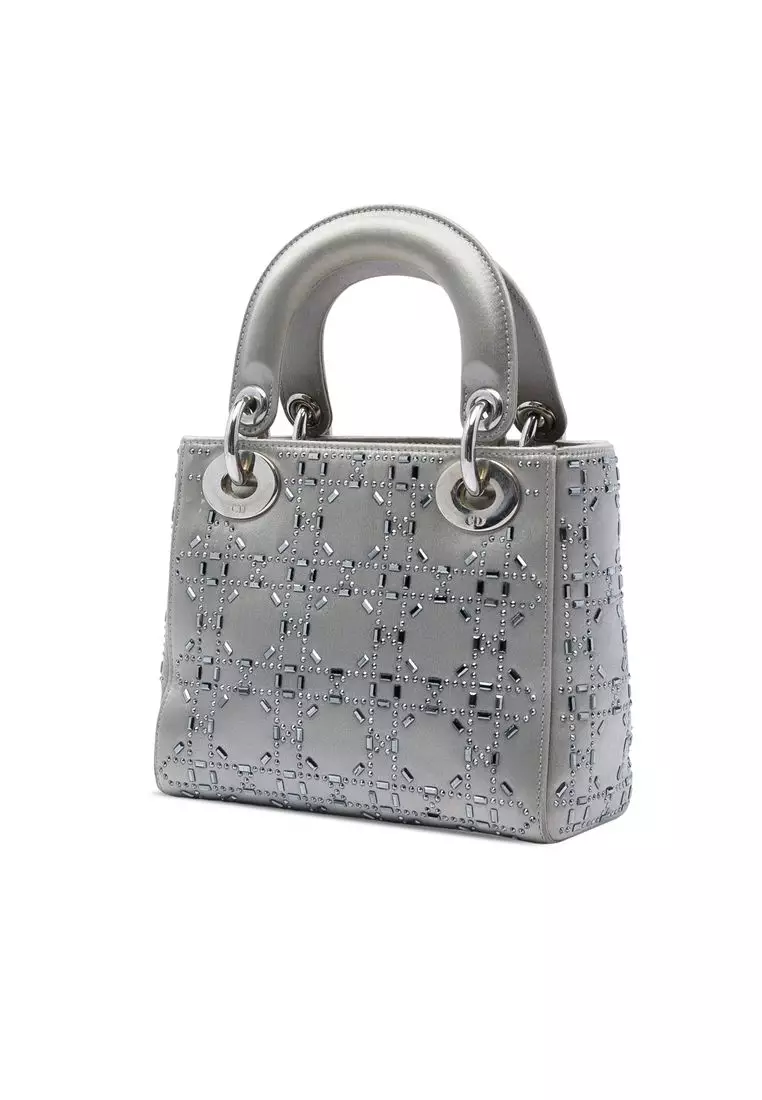 Pre-Loved Dior Mini Satin Cannage Crystal Embellished Lady Dior