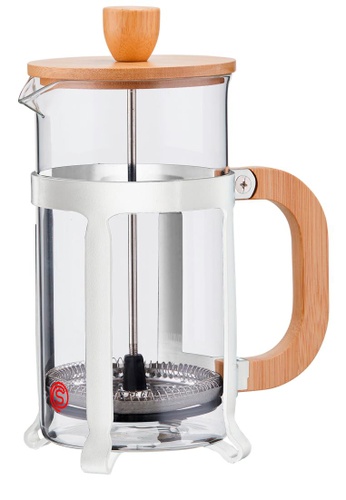Slique white SLIQUE French Coffee Press 1000mL - White Boroscilicate Glass Bamboo Handle & Lid - Stainless Steel Filter -Modern Italian Design 2AA3EESA59F838GS_1