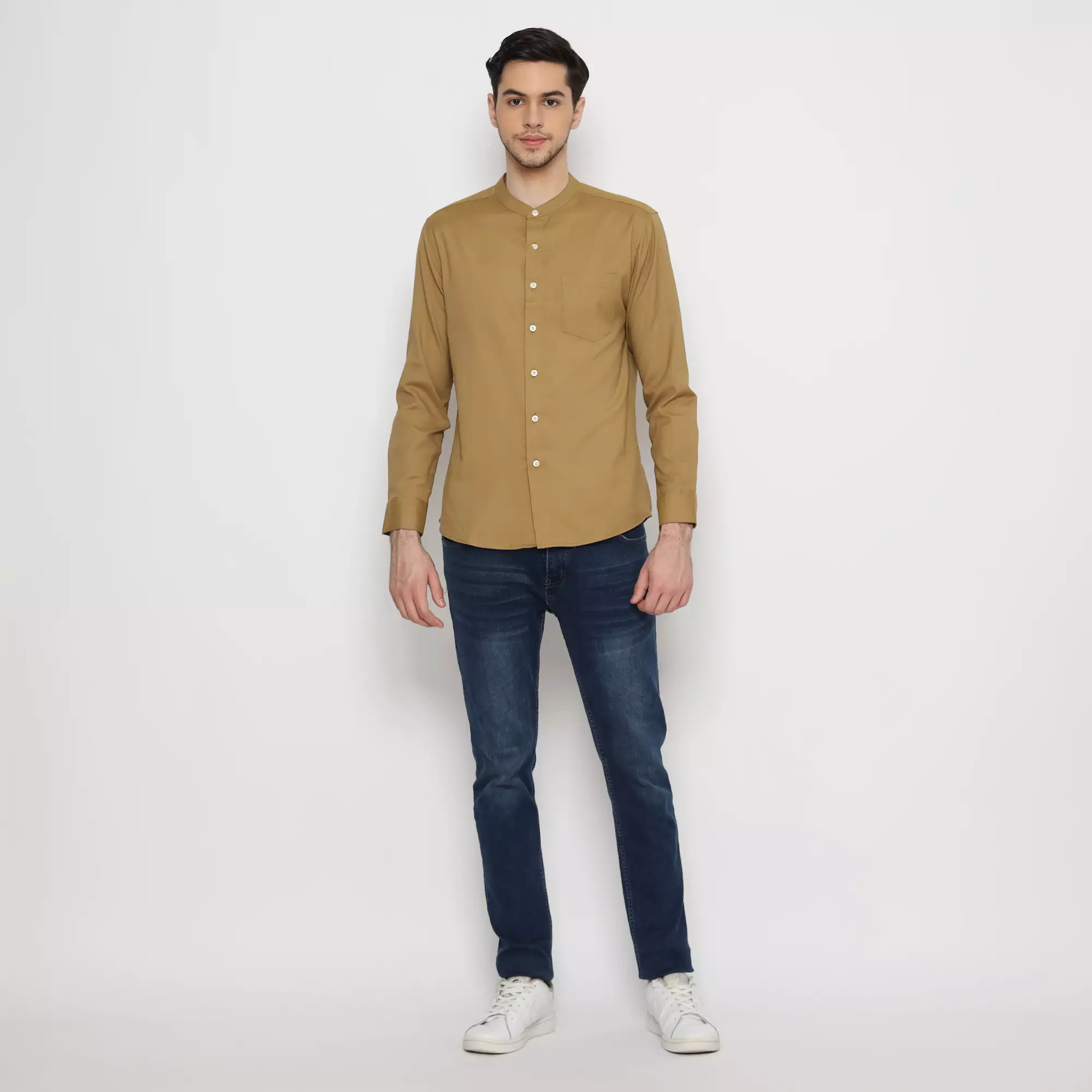 Platini Kemeja Pria Koko Shanghai Lengan Panjang Katun Kuning Gading 22030