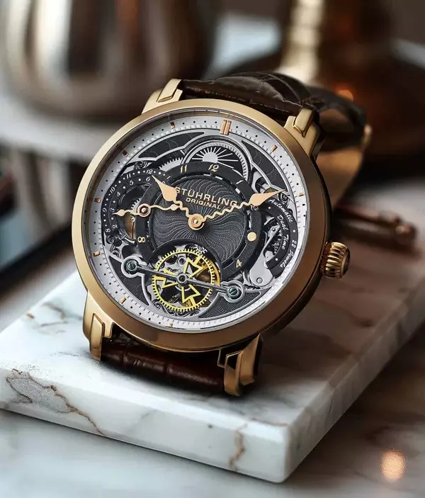 Jam Tangan Pria Automatic Analog Stuhrling Celestial 1017-04 Dual Time Skeleton