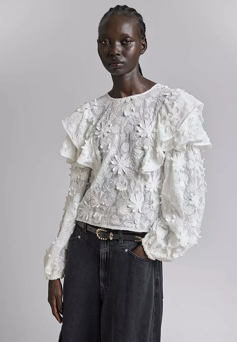 Embroidered ruffle top sales