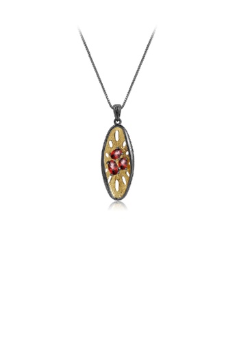 Glamorousky silver 925 Sterling Silver Plated Black Fashion Vintage Hollow Gold Geometric Pendant with Garnet and Necklace C4590AC3B835D2GS_1