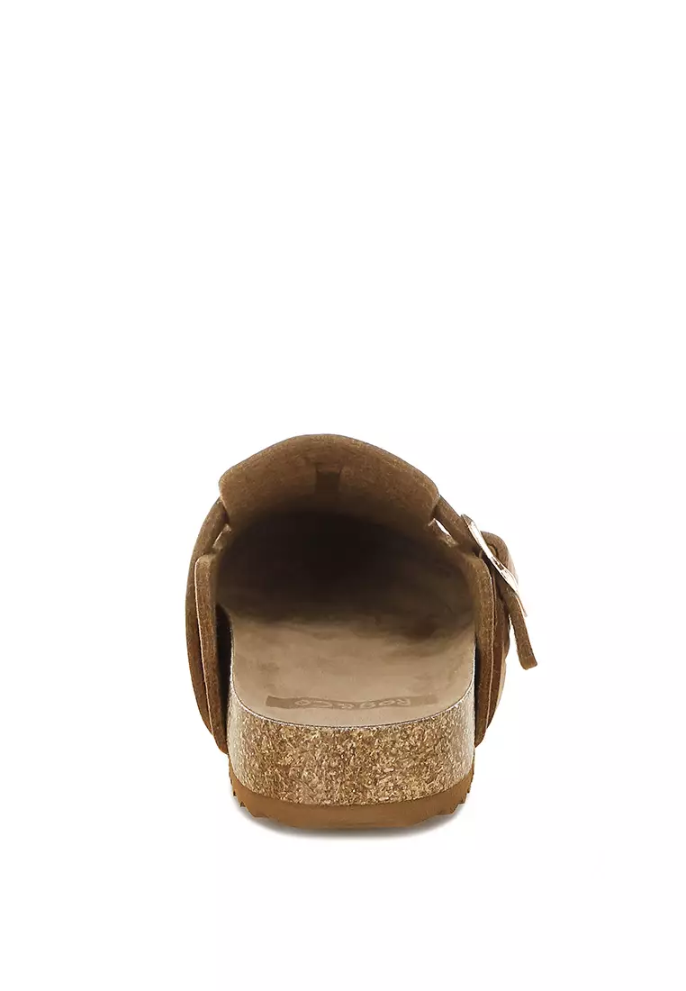 Buckle Accent Slip-On Footbed Mules in Tan