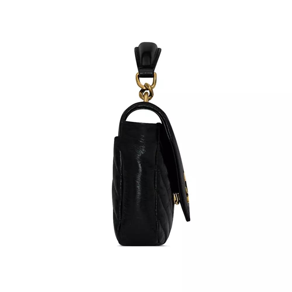 College Mini Chain Bag Shiny Crackled Leather Black Ghw