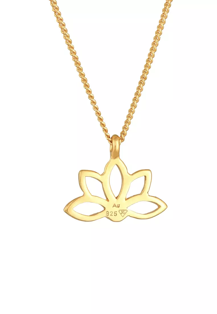 Kalung Perhiasan Perak 925 Wanita Lotus Flower Pendant Spiritual Gold Plated