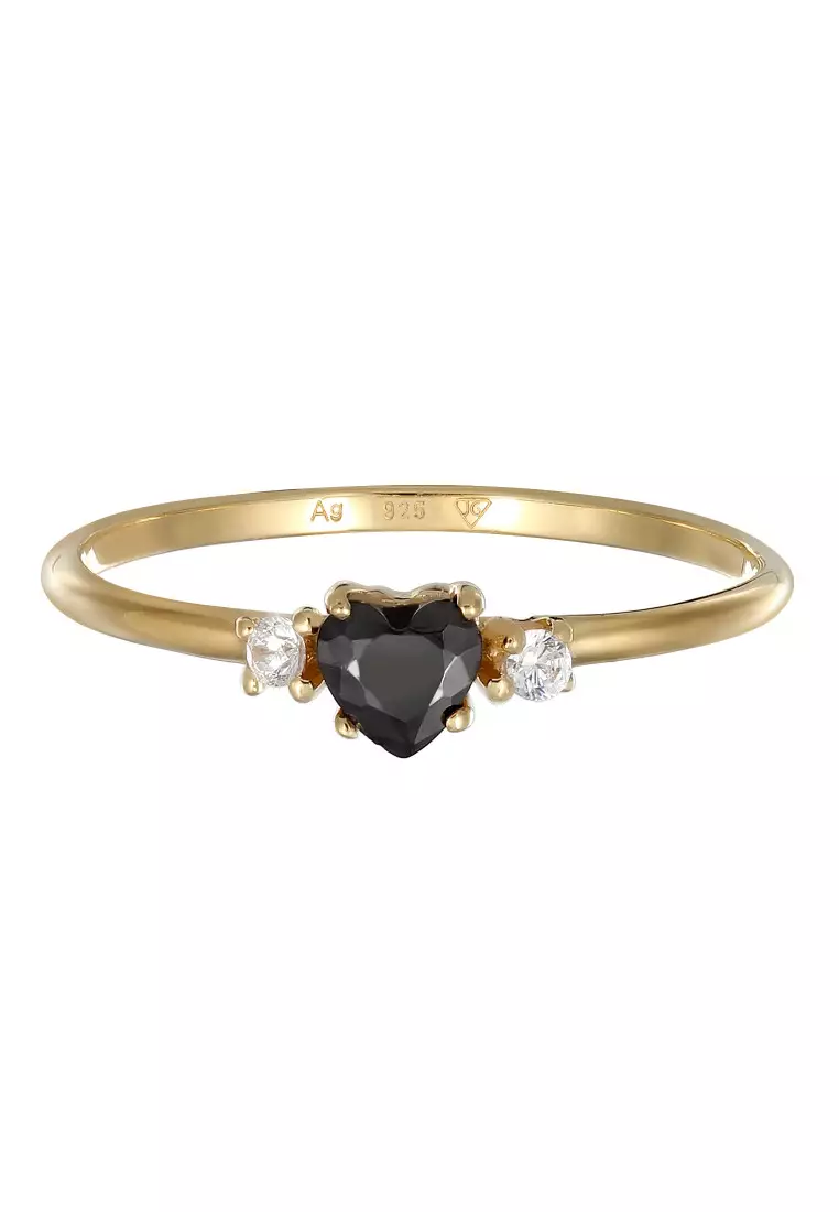 Cincin Perhiasan Perak 925 Wanita Heart Zirconia Gold Plated