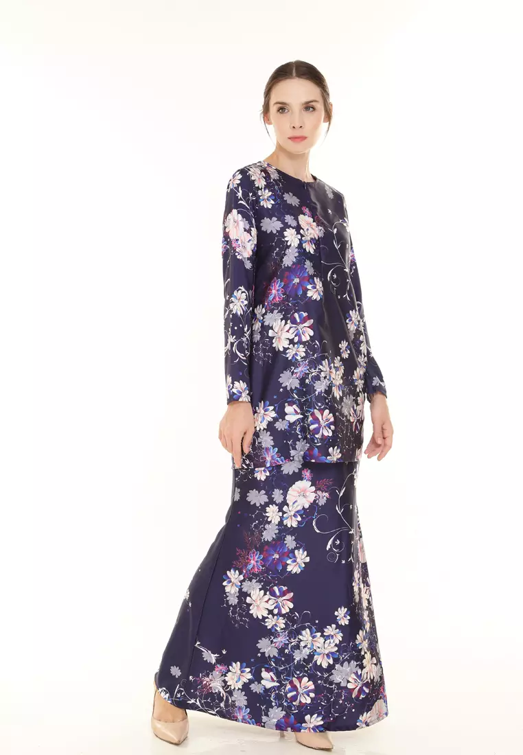Hanna Printed Kurung Modern in Dark Blue
