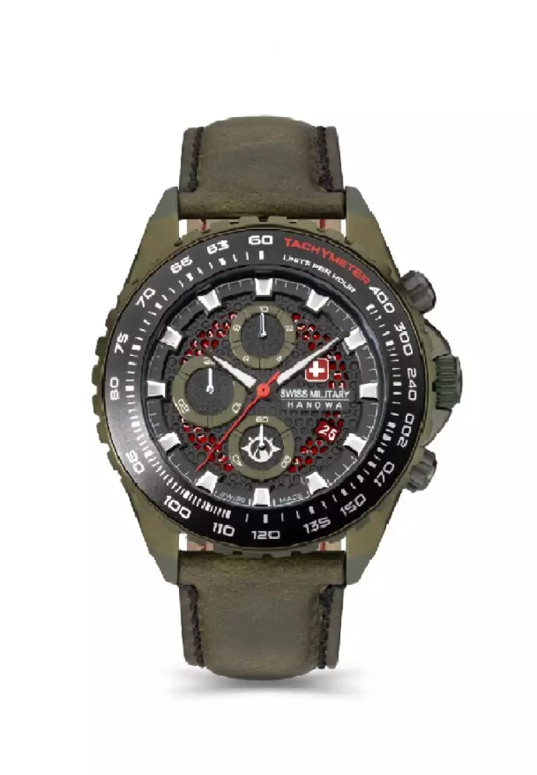 Swiss Military Hanowa Iguana Green Leather Strap Men Watch SMWGC2102290