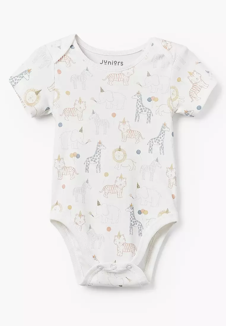 Babyshop Juniors Cotton Round Neck Short Sleeves Bodysuit With Safari Print