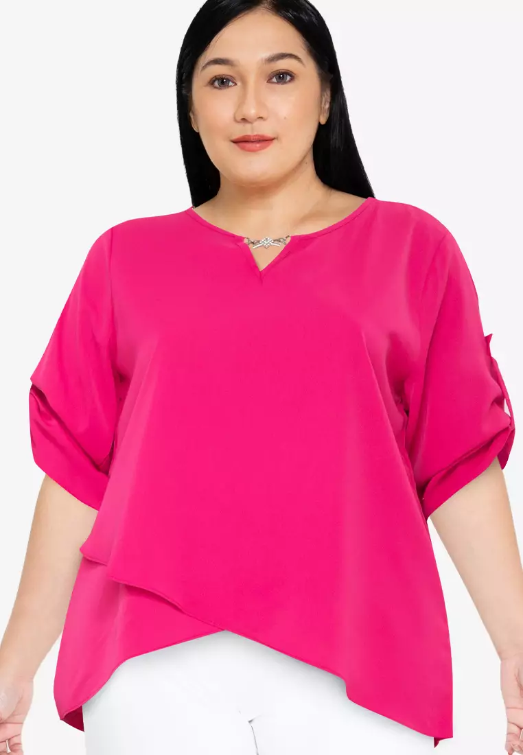Rolled neck overlap hem sweater store