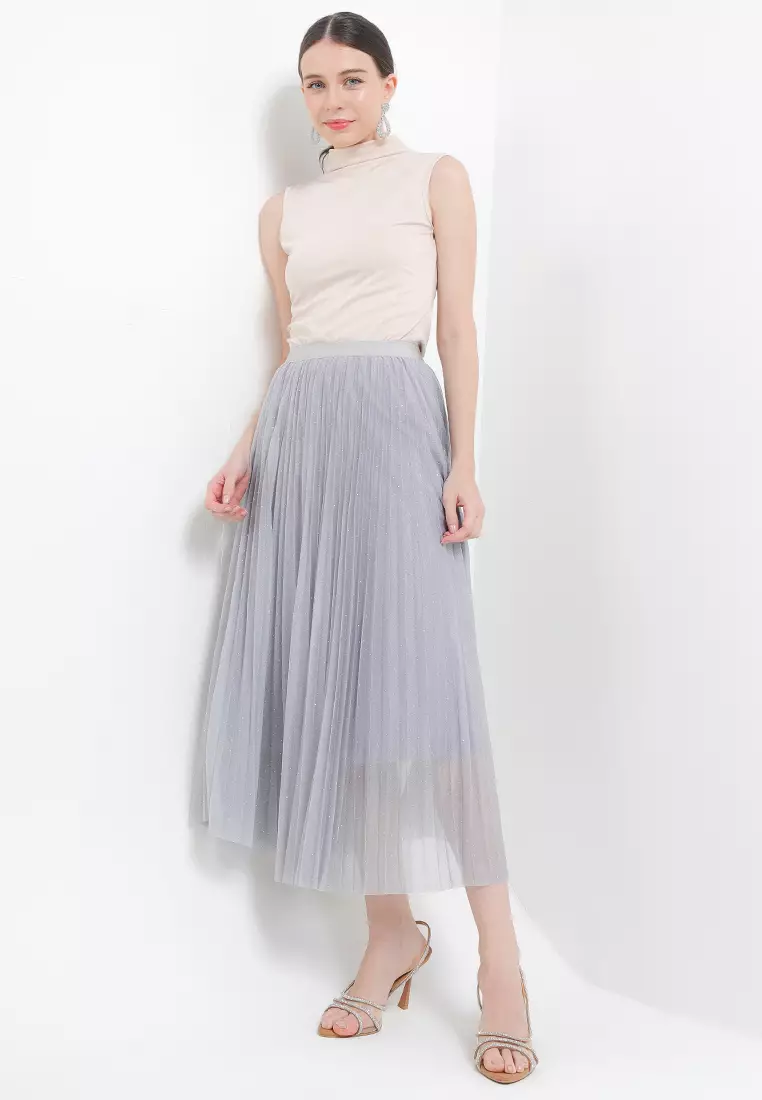 Shimmer Pleated Skirt W/ Studs