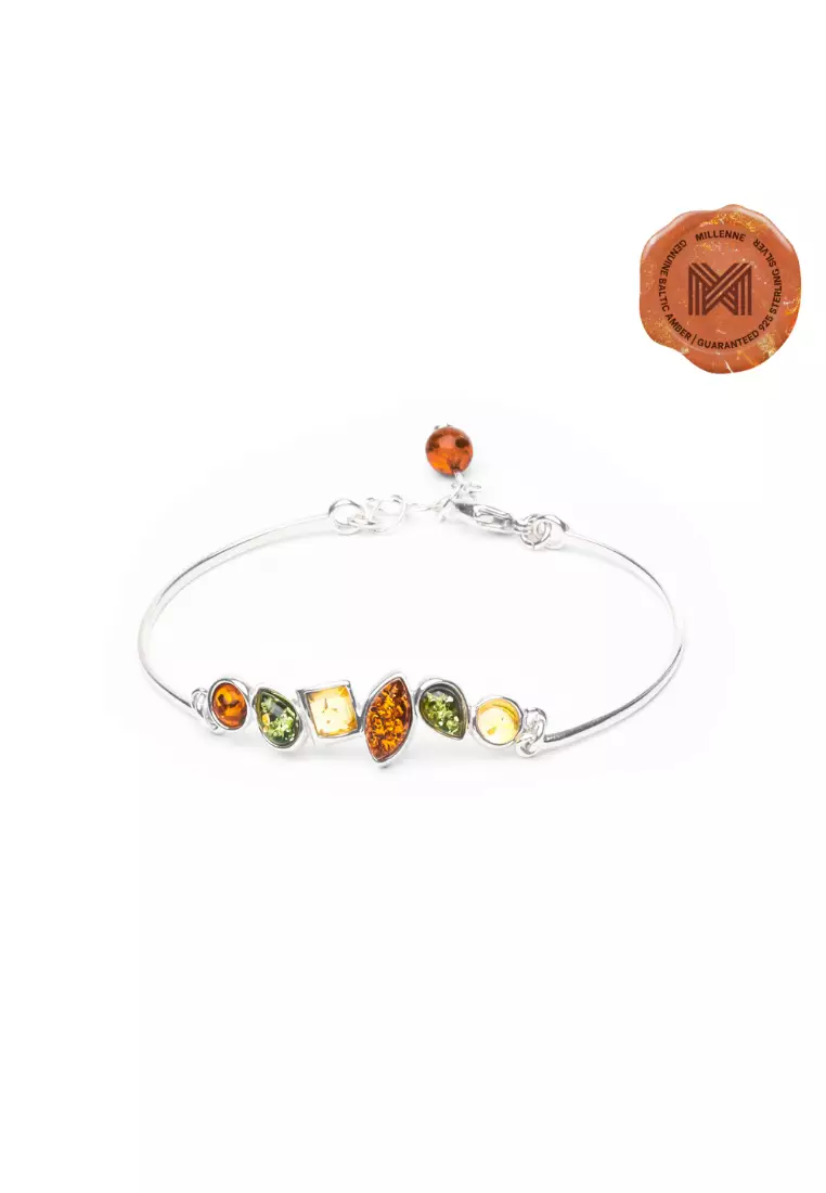 Multifaceted Baltic Amber Rhytymic Silver Bracelet with 925 Sterling Silver