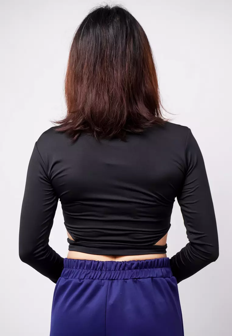LTE06 TDLA CRH Crop Long Sleeve Wanita Polos Hitam