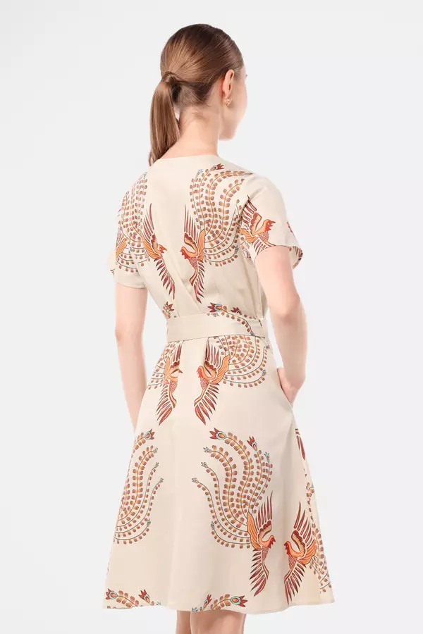 MINIMAL - Ayundara - Dress Motif Burung Sogan - Beige Warna Beige