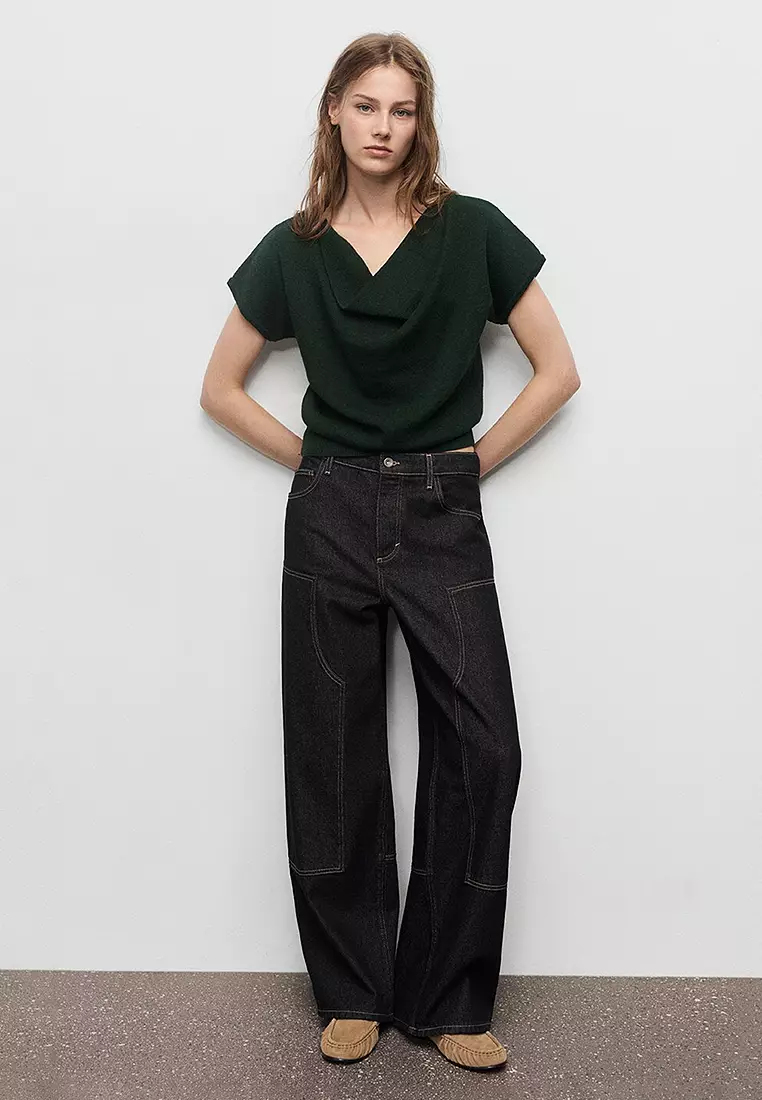 Short-Sleeved Top With Draped Neckline