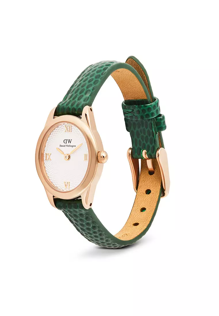 Ophelia Mini Green Lizard White Guilloché Rose Gold - Women Watch Stainless Steel Leather Strap watch DW Official Authentic Original