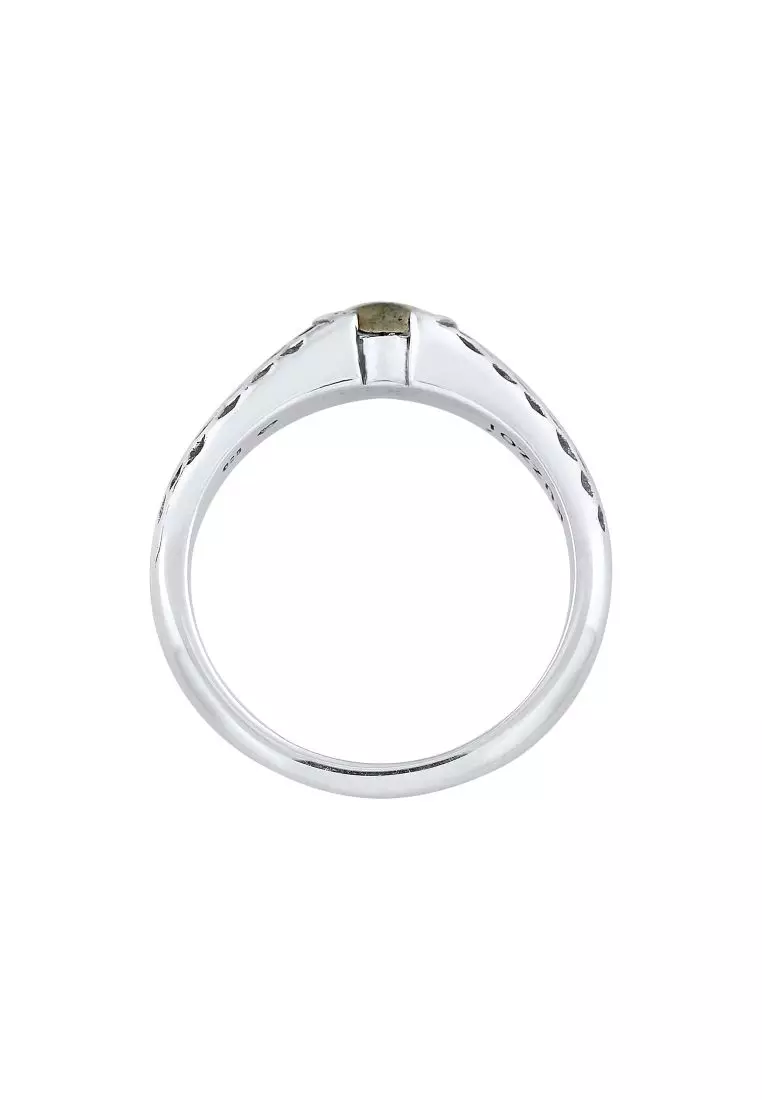 Ring Men Band Vintage Used with Labradorite Stone in 925 Sterling Silver