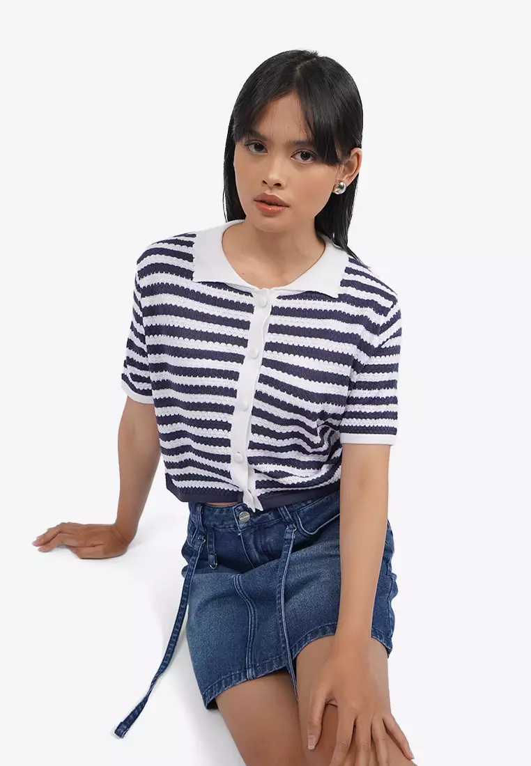 Short Sleeve Striped Knit Top