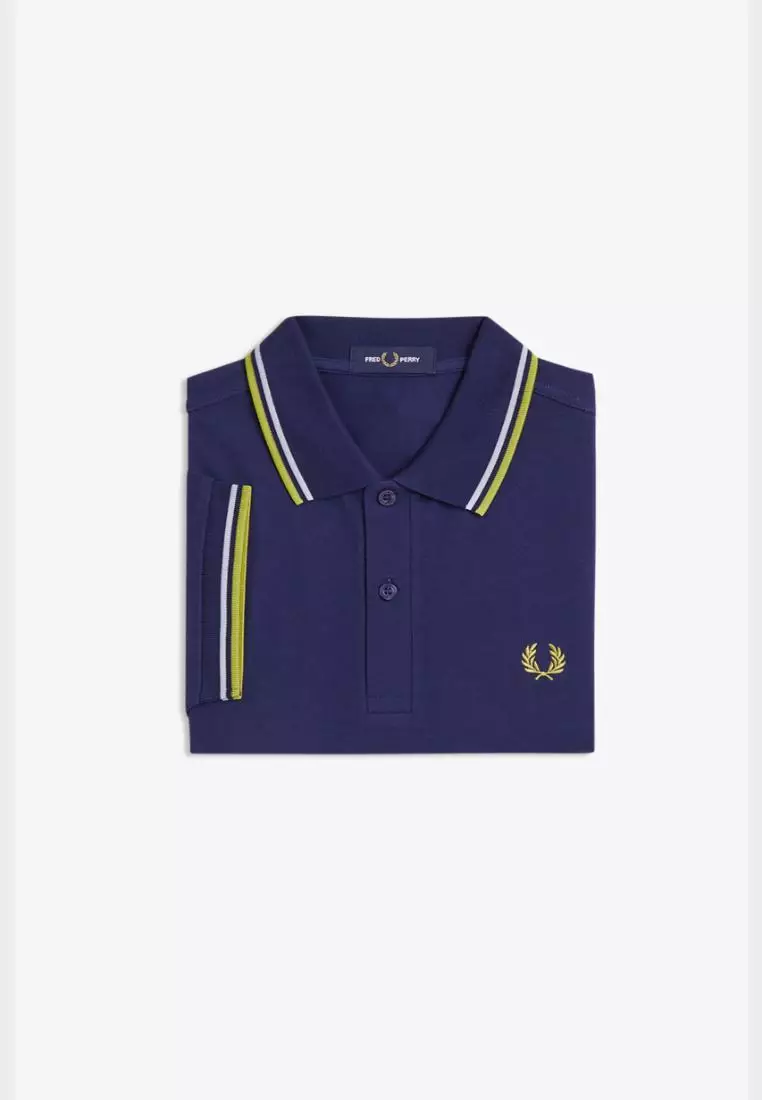 Fred Perry M3600 The Twin Tipped Fred Perry Shirt (French Navy / Dusky Blue / Citron)