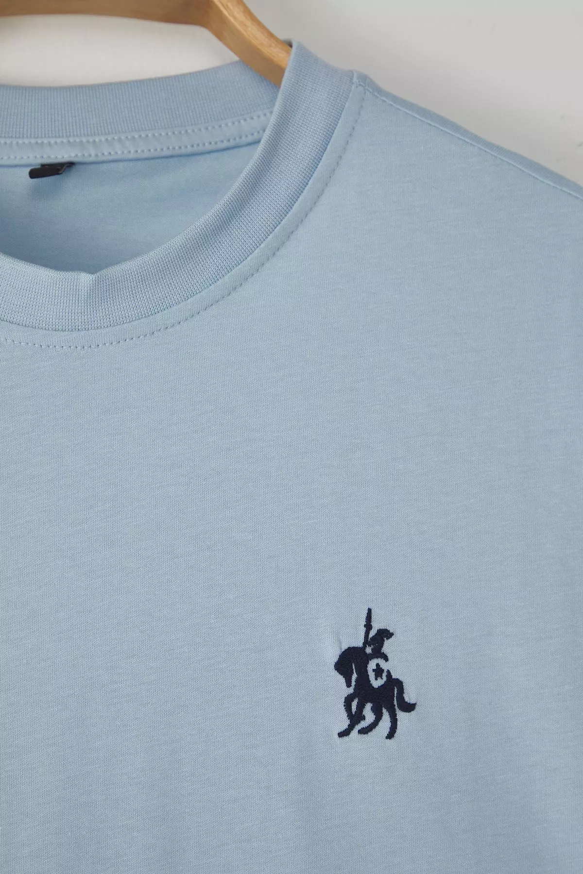 Light Blue Regular Cut Embroidery Detailed 100% Cotton T-Shirt TMNSS24TS00056