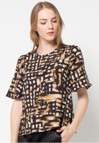 Abstract Print Bell Sleeve Top