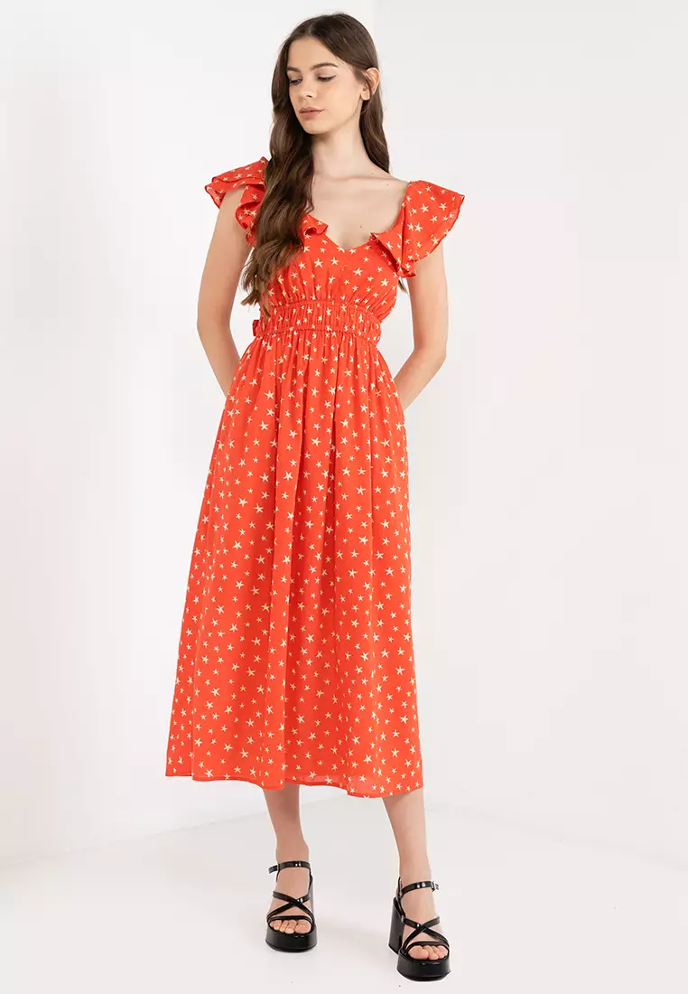 Ruffle Sleeve Midi Dress