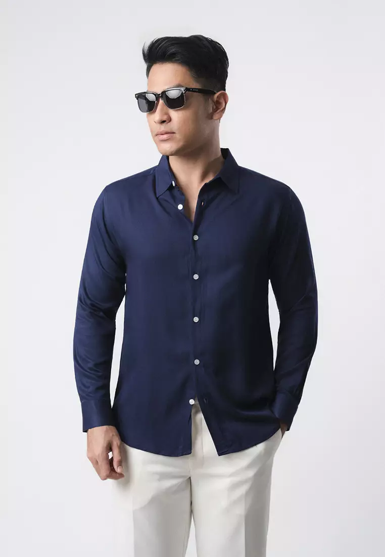 Viscose Solid Blue Casual Shirt