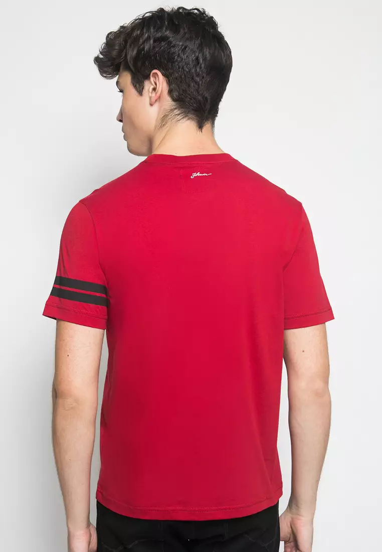 Johnwin - Slim Fit - Kaos Casual - Kaos Pria - Motif Sablon JW - Merah