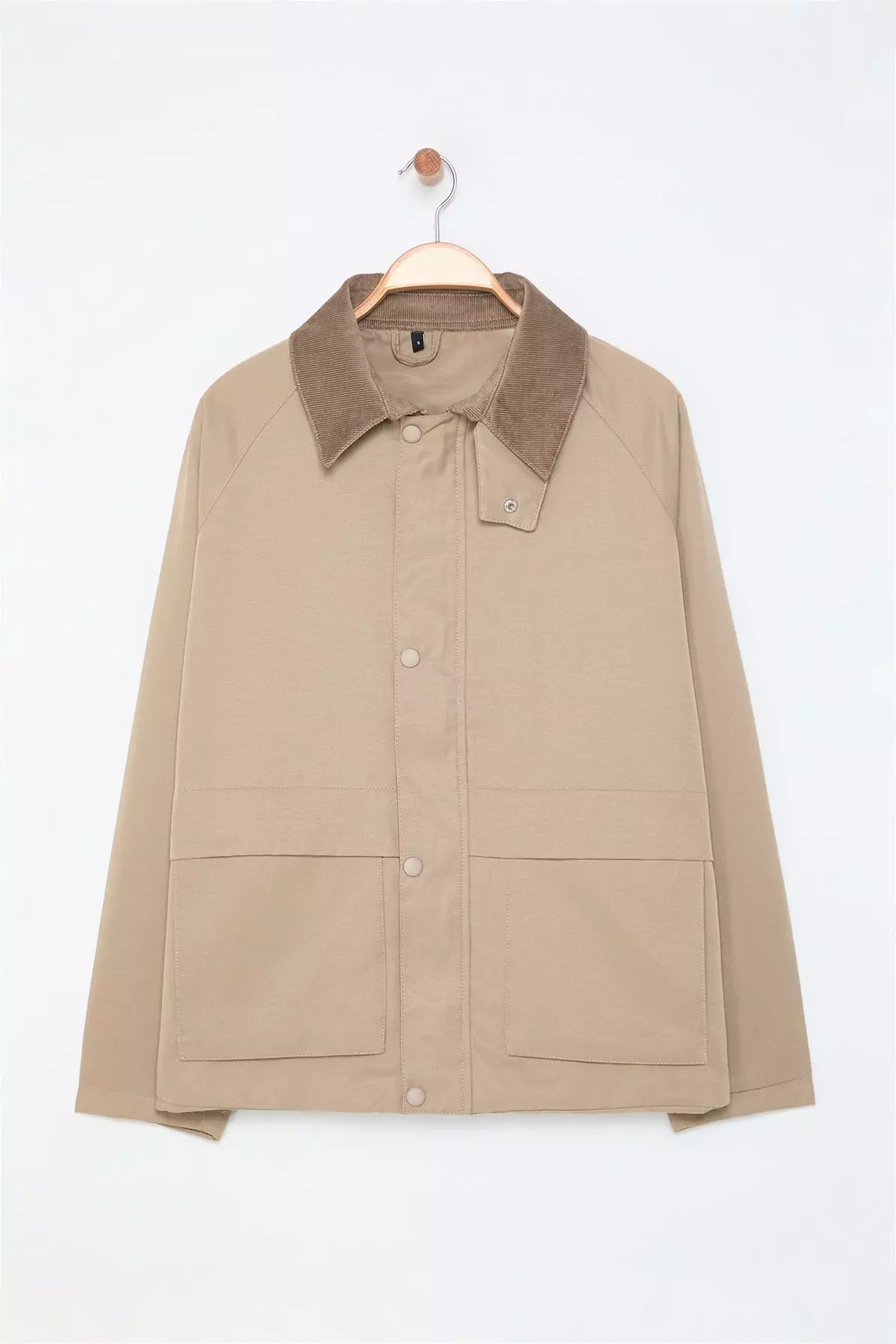 Stone Regular Fit Velvet Collar Detailed Unisex Seasonal Coat TMNAW25MO00017