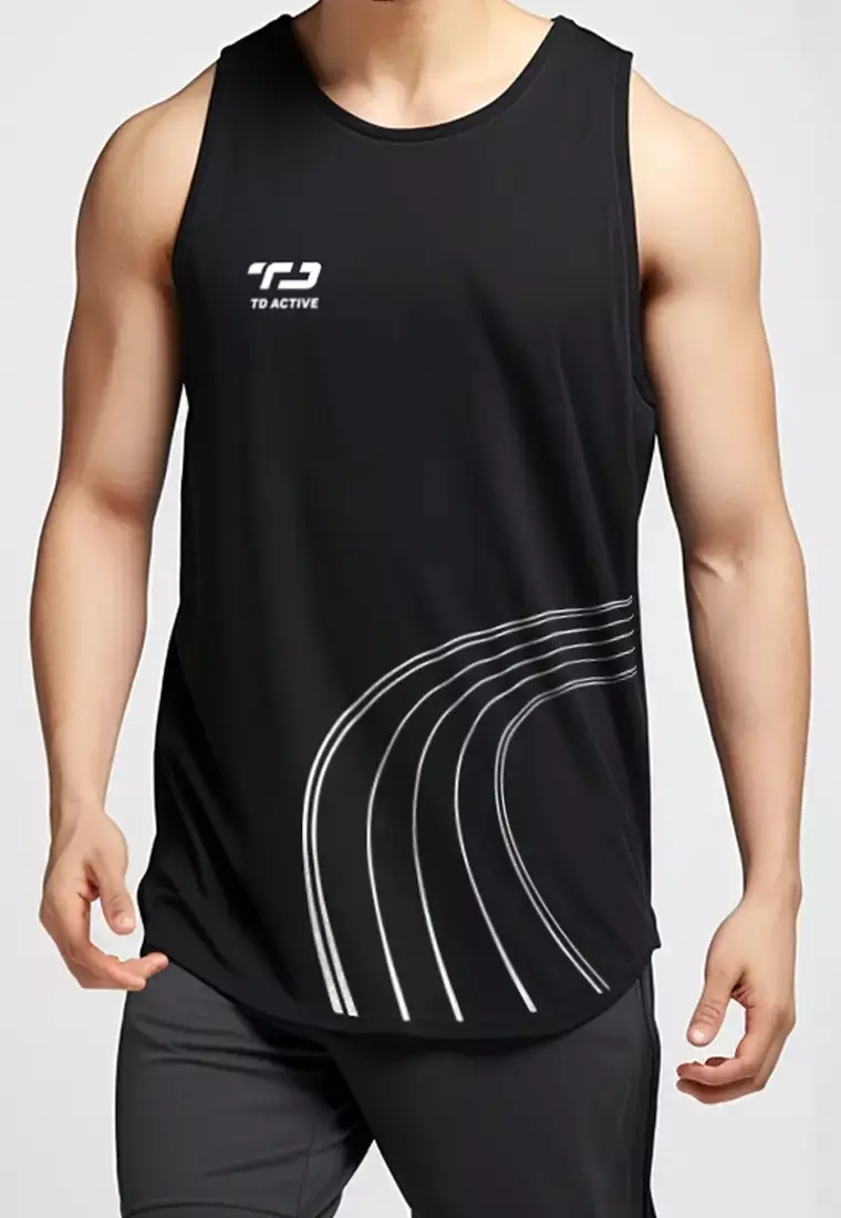 MSA51 Kaos Lari Gym Kutung Sleeveless Tank top drifit hitam "td active track outline"