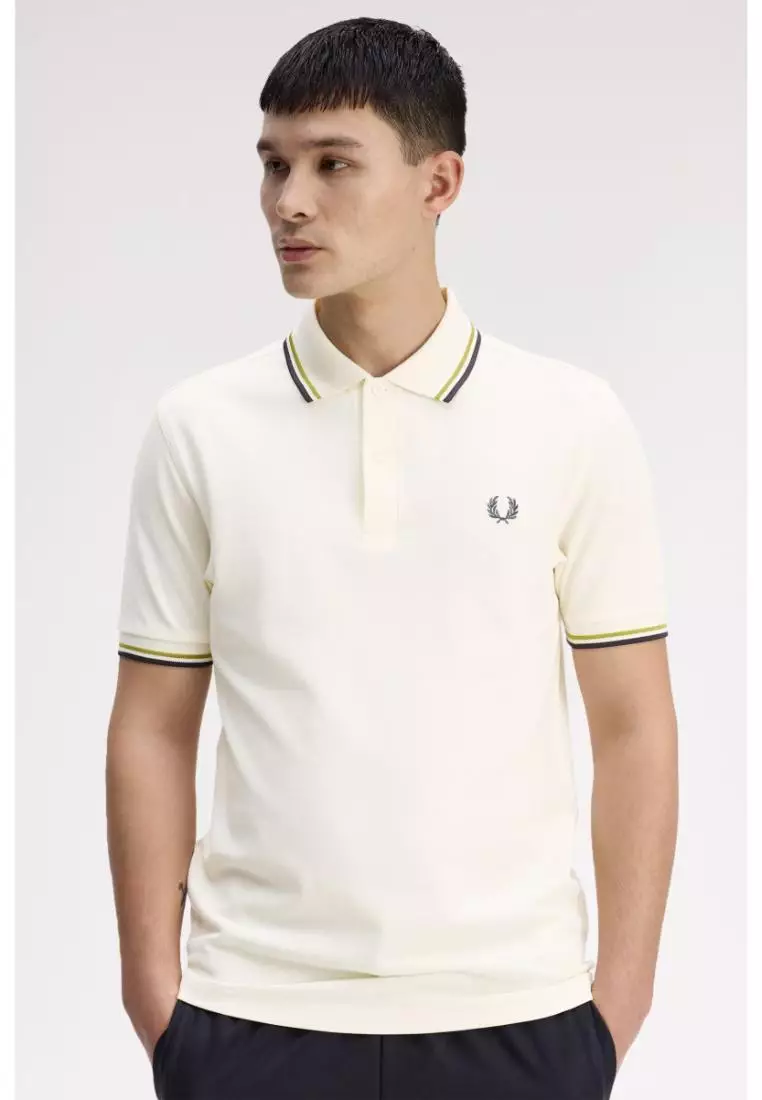 Fred Perry M3600 Twin Tipped Fred Perry Shirt (Ecru / Tennis Ball Yellow / Anchor Grey)