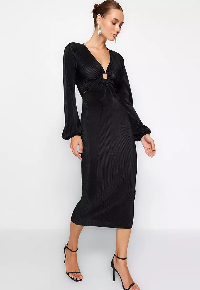 Jual Trendyol Ring Pleated Midi Dress Original 2025 ZALORA