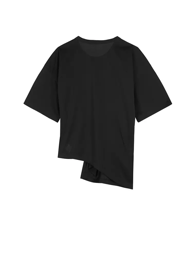 Round Neck Pleated Short Sleeve T-Shirt