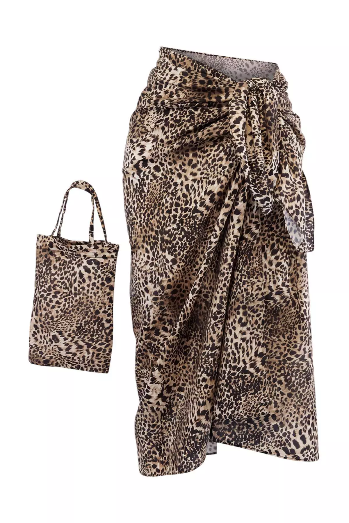 Leopard Patterned Woven 1% Cotton Beach Pareo With Mini Bag Set Of 2 Tbess26Pr8