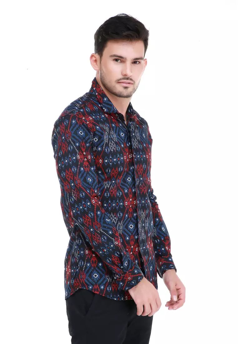 Dwan Kemeja Batik Pria Luxury Atasan Formal Longsleeve Shirt Material Cotton ORIGINAL - Red