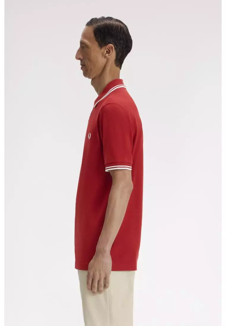 Fred Perry M3600 Twin Tipped Fred Perry Shirt (Burnt Red / Snow White / Snow White)