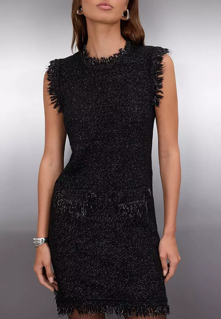 Black Mini Knit Textured Dress Twoaw26El00046