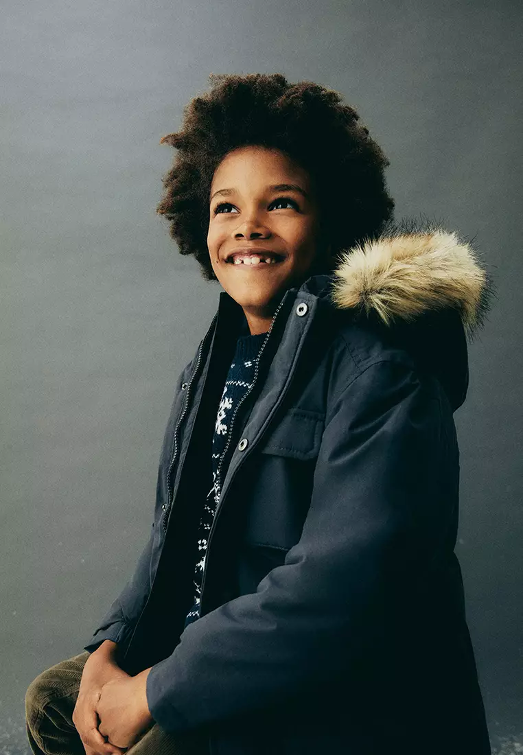 Kids fur hood coat store